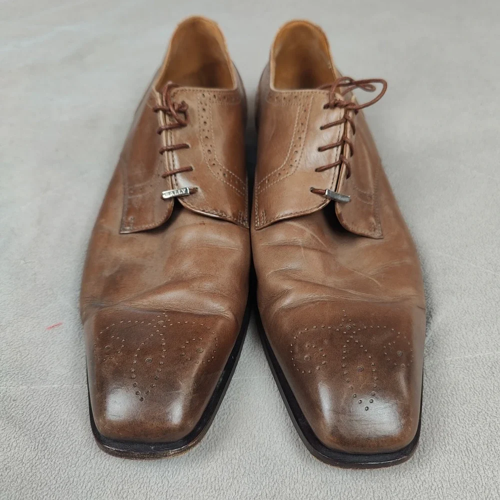 Bally Oxfords Mens 11 D Tan Brown Leather Brogue Medallion‎ Derby Shoes